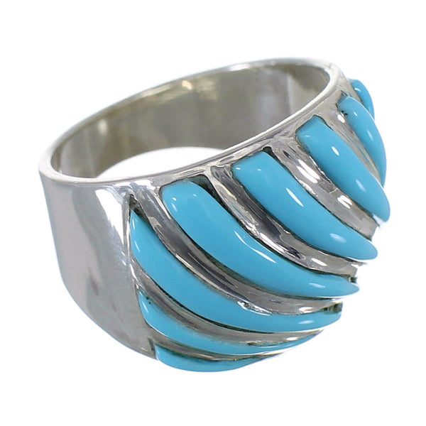 Turquoise Inlay Southwest Sterling Silver Ring Size 7-1/2 AX81756